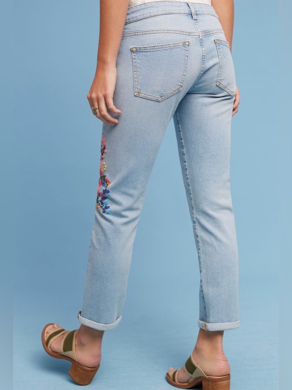 Pilcro and the Letterpress Embroidered Mid Rise Ankle Jeans~ Denim Light - Picture 4 of 4